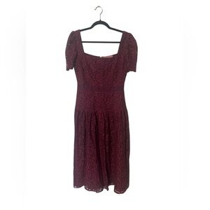 Jessakae Burgundy Puff Sleeve Lace Overlay Midi Dress Size Small